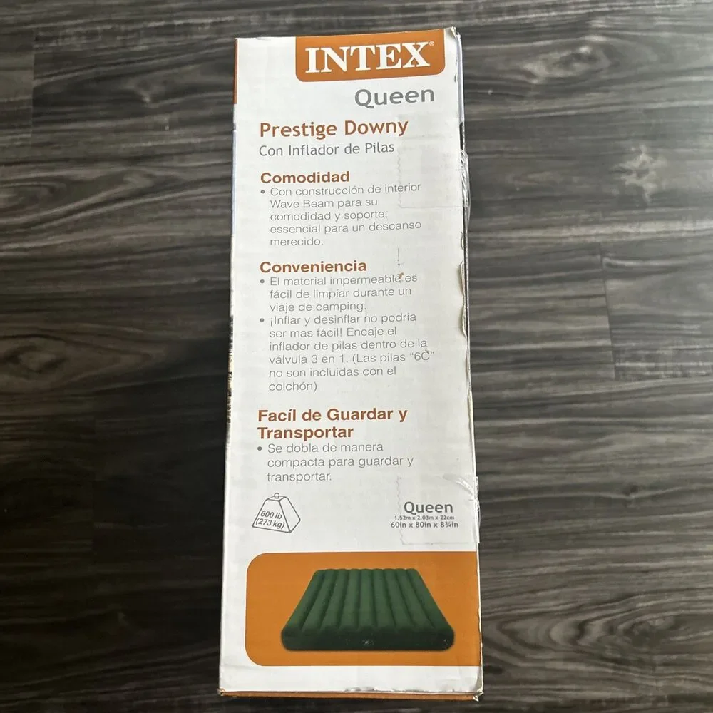 New INTEX Prestige Downy Mattress #66969E Queen Size Green Battery Pump